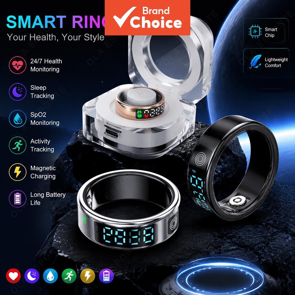 Anel inteligente unissex com display HD, monitoração de frequência cardíaca, oxigênio no sangue, sono, à prova d'água,