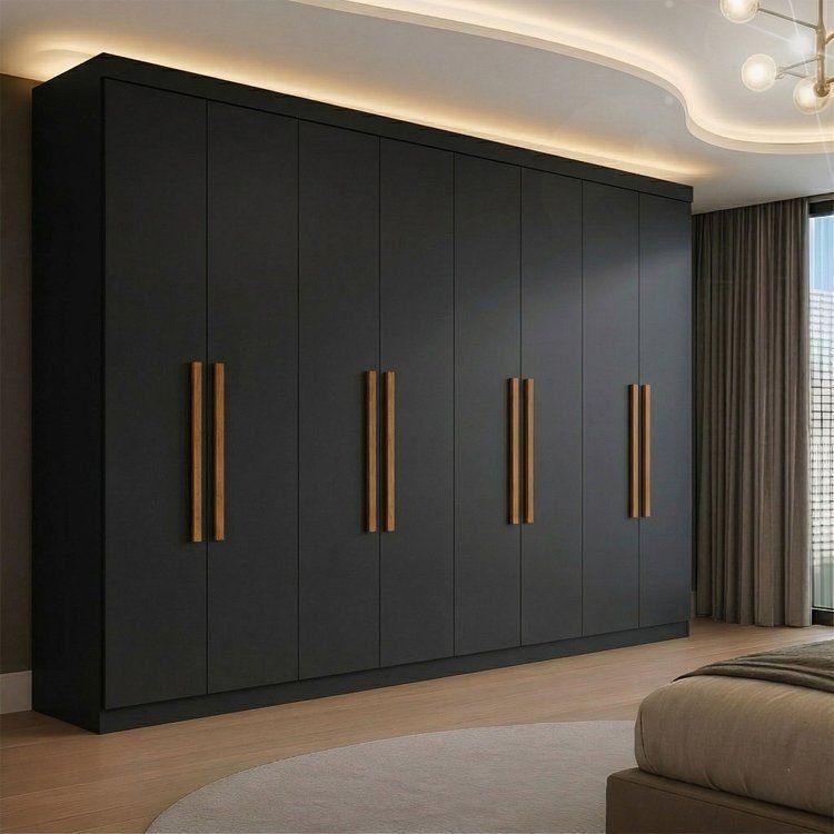 Guarda Roupa Casal 8 Portas 4 Gavetas Paris Espresso Móveis Preto Preto