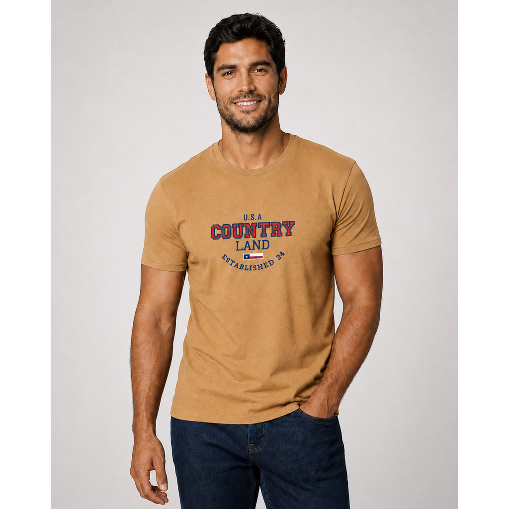 Camiseta Masculina Gola Redonda Lisa Estampada Bordada Country Casual Dia a Dia Festa Presente