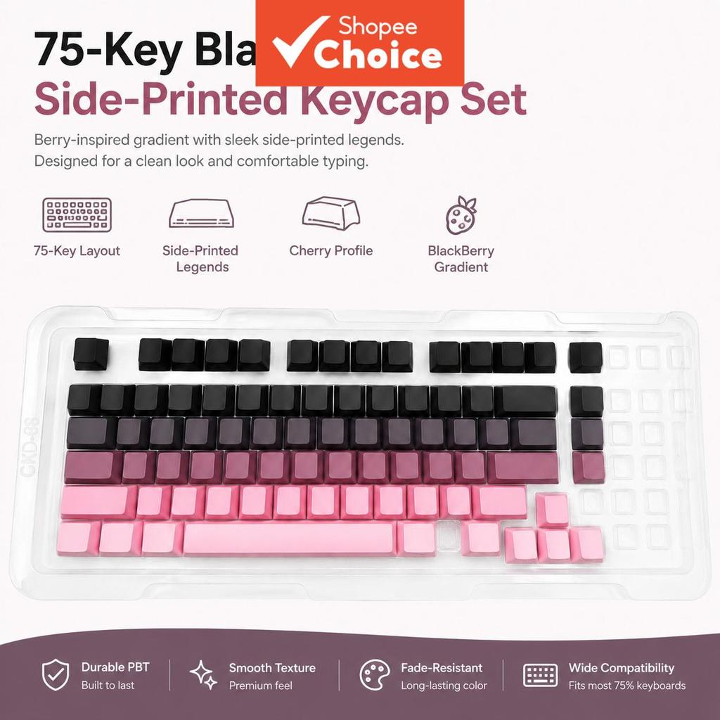 Teclado Mecânico BlackBerry Gradient PBT Impressão Lateral Perfil Cherry MX 75/87 Teclas