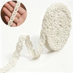 5/10/20Meters Renda de Algodão 1cm Fita Vintage Crochê Branco Cru para Costura Artesanato e Acabamento