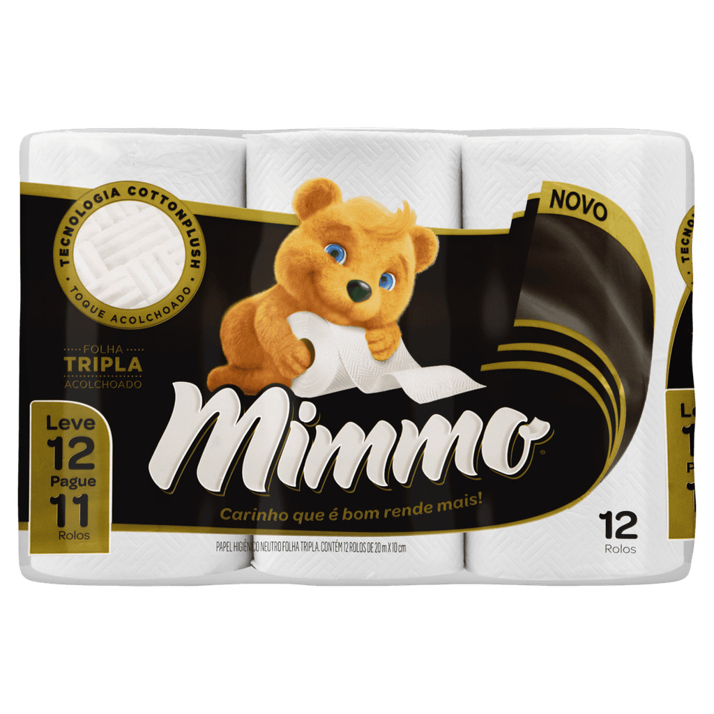 Papel Higiênico Mimmo Folha Tripla 12 Rolos 20 Metros