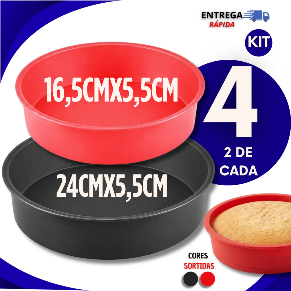 Jogo De Formas Silicone Reforçado 24x5,5Cm + 16,5x5,5Cm Cor Sortidas Cozinha Assadeira Air Fryer Não Gruda Eficientes