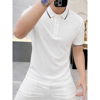 Camisa polo masculina de manga curta de cor contrastante de alta qualidade verão estilo fino respirável negócios Casual 