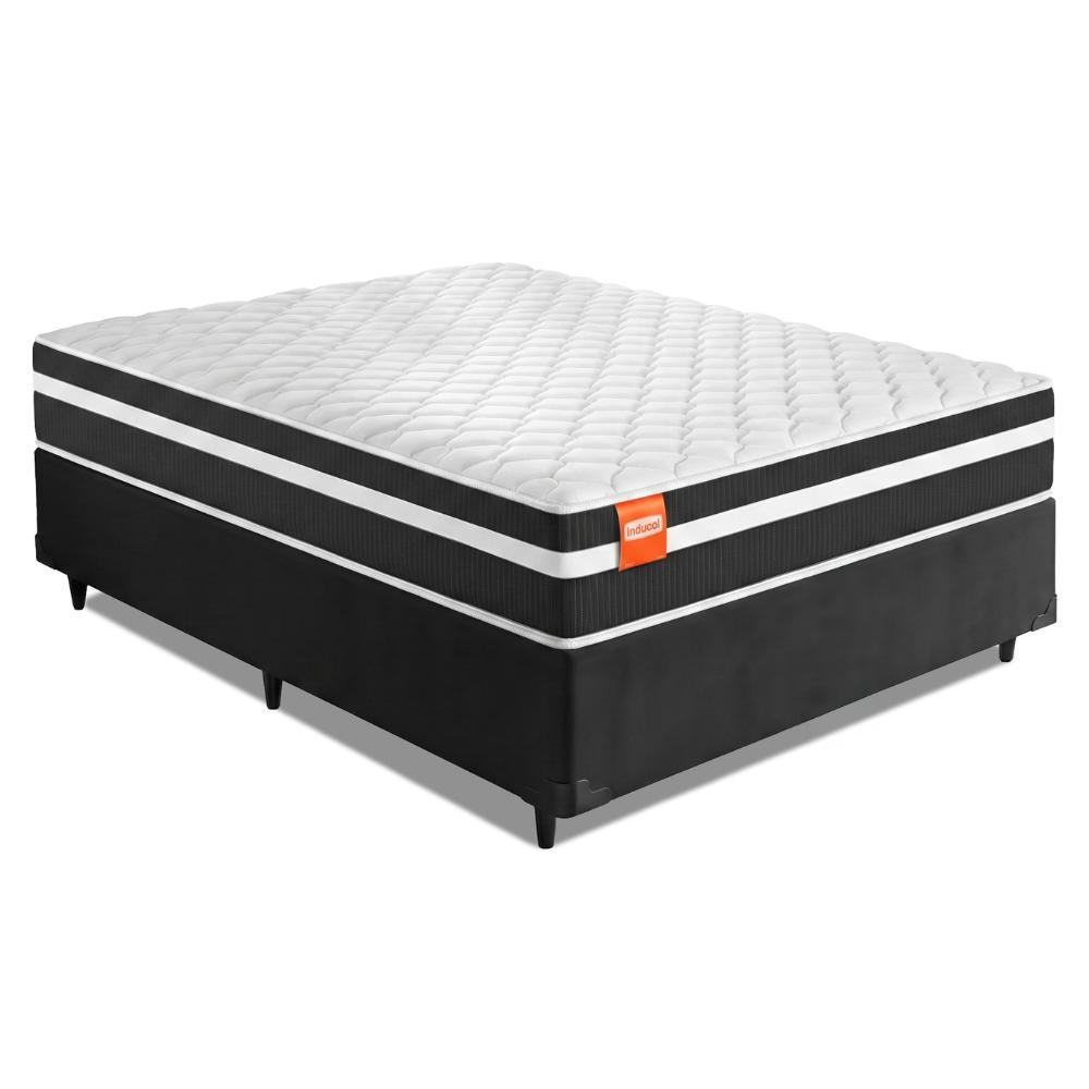 Cama Box Casal Queen Colchão Molas Qatar 158x198x60cm Branco / Preto - Suporta até 200 Kg Por Pessoa