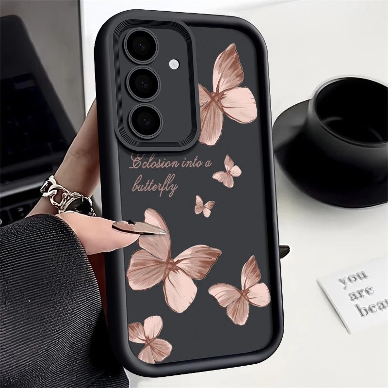 Gold Butterfly Soft TPU Case For Samsung Galaxy A55 A54 A15 A56 A16 A35 A53 A25 5G S25 S24 S23 S22 Ultra Plus S23 FE Pho
