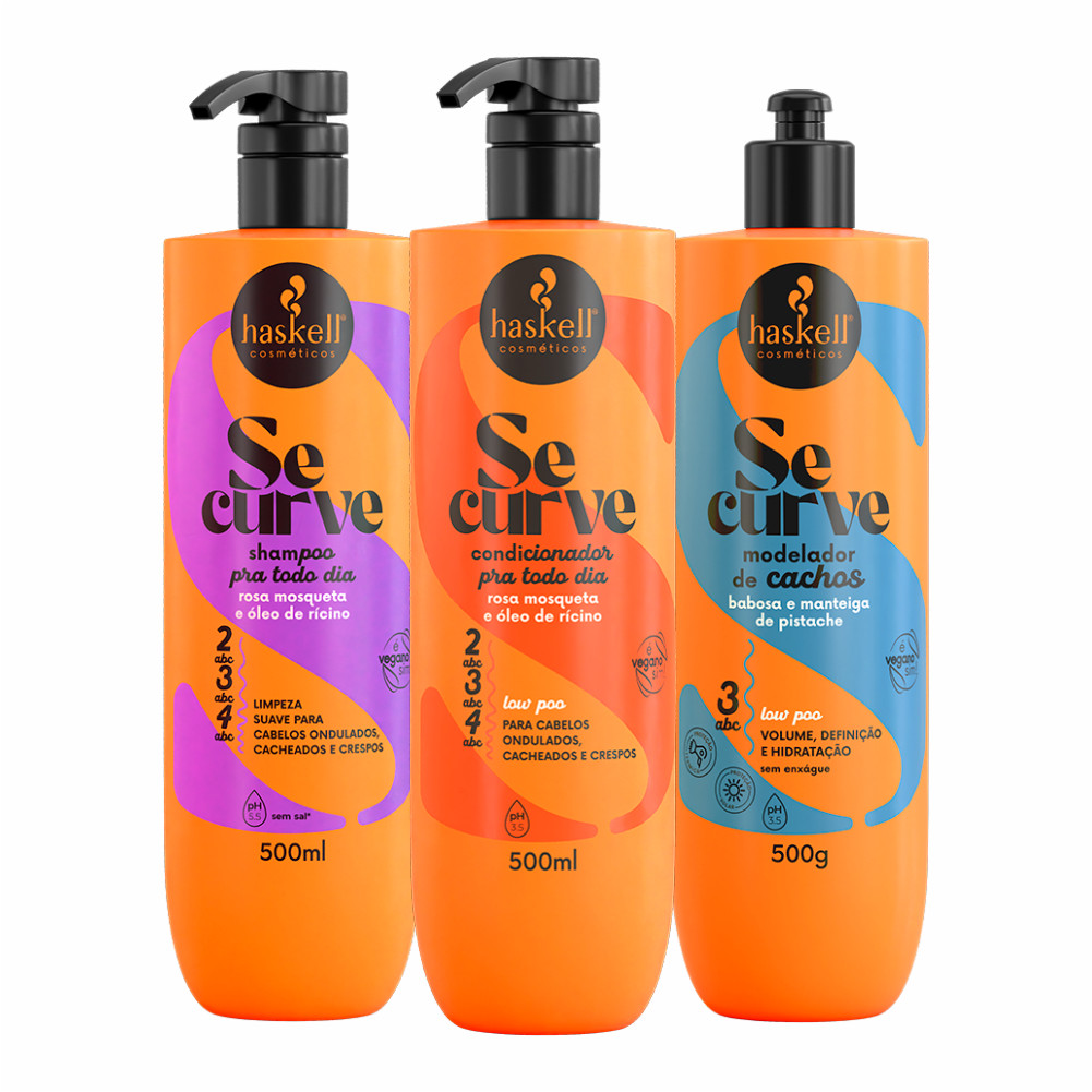 Kit Se Curve Cacheados Haskell 3 Itens - Shampoo, Condicionador e Modelador de Cachos para Curvatura 3ABC