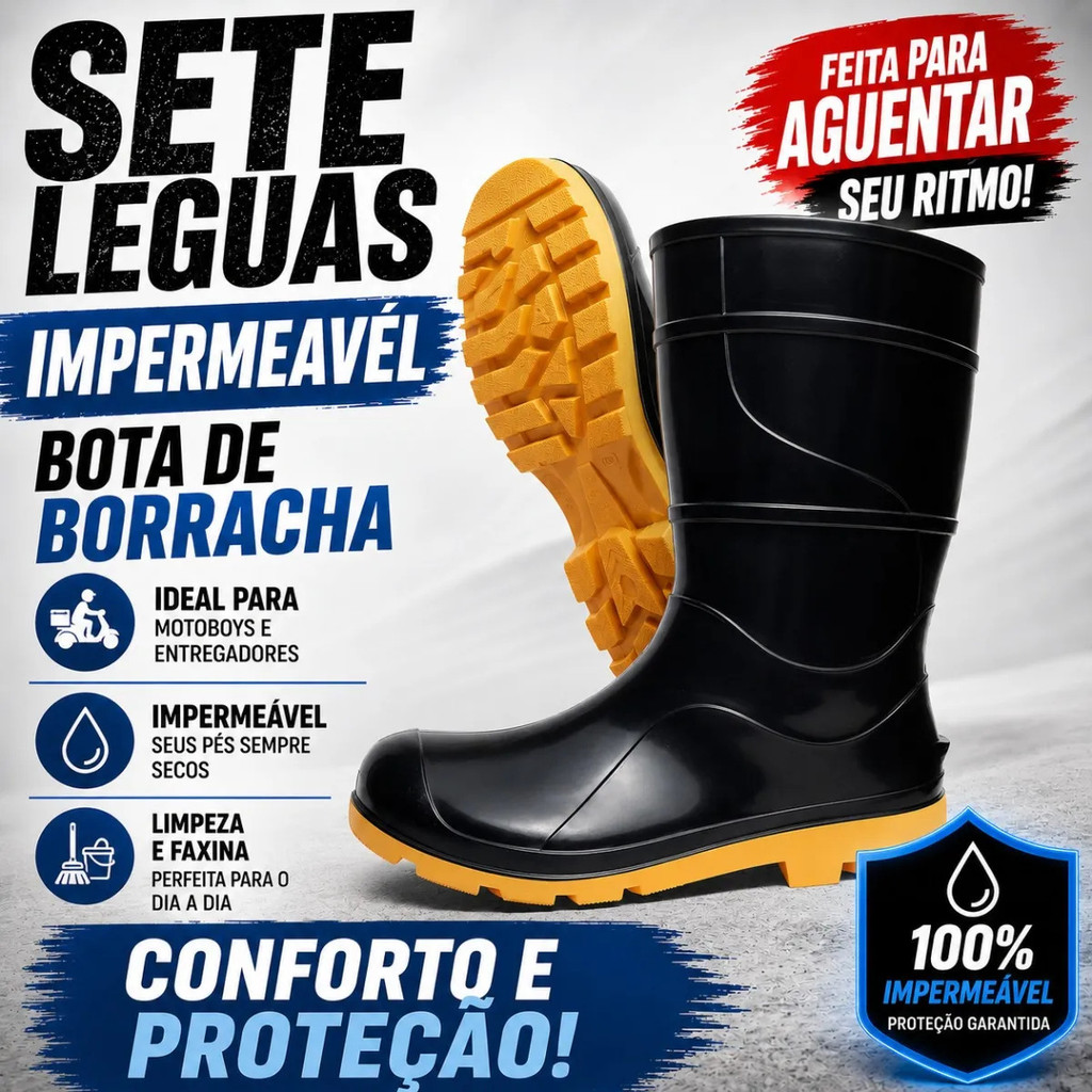 Bota De Borracha Galocha Impermeavel Sete Leguas Motoboy Pvc