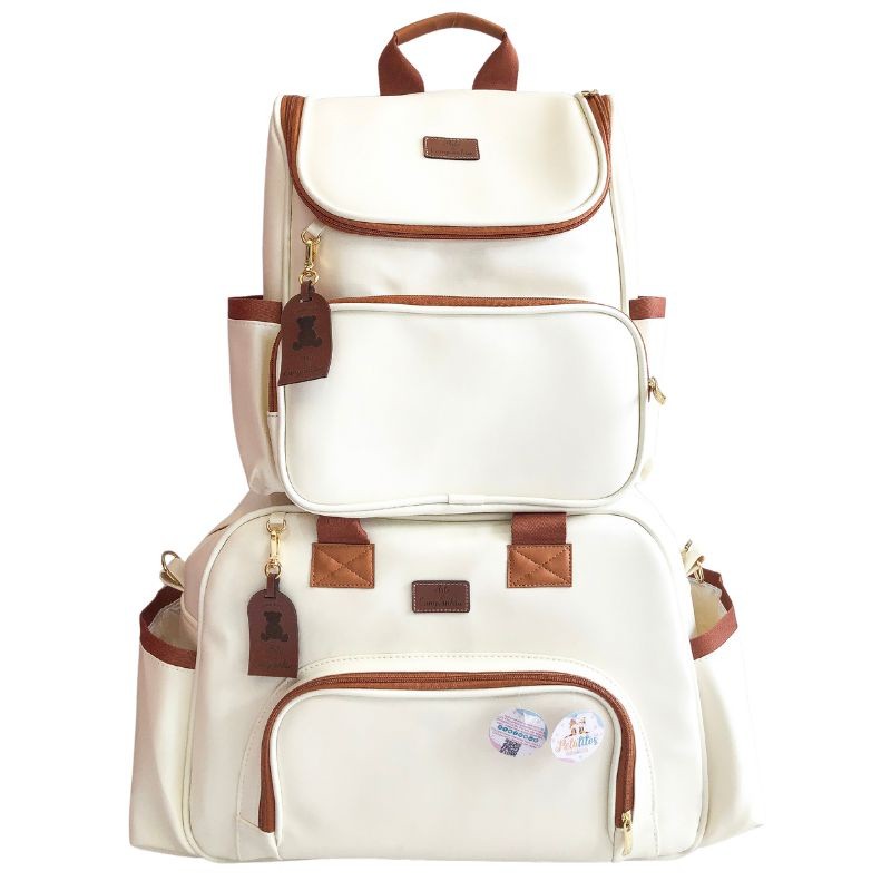Kit Bolsa Maternidade 2 Peças Bolsa e Mochila Bebê Menino Menina Térmica Grande Bege Terracota