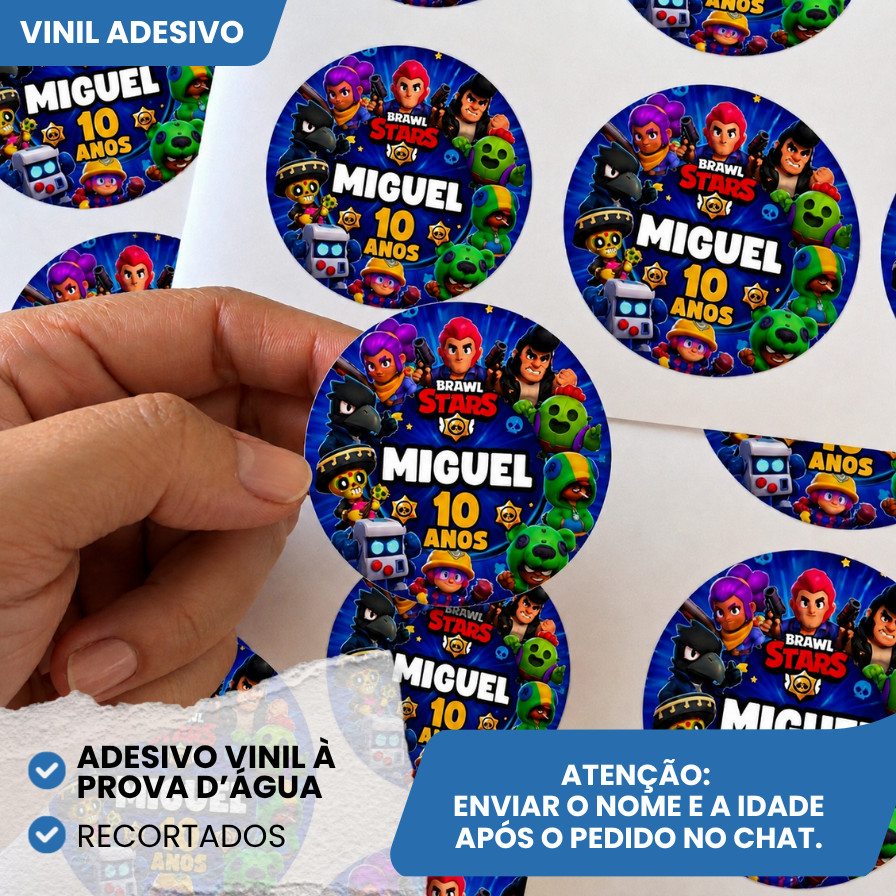 Adesivos Vinil 5x5cm Personalizados Para Lembrancinhas de Aniversário Infantil Tema Brawl Stars