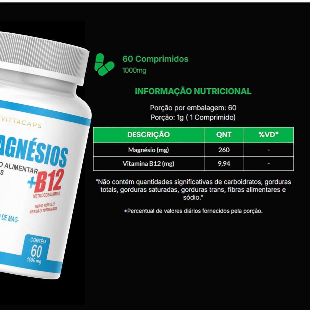 6 Magnésios + Vitamina B12 Metilcobalamina 60 Cápsulas 100% Original — imagem 2 de 2