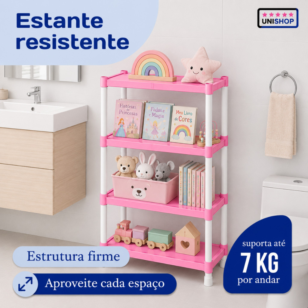 Prateleira 4 Estante Rosa Infantil Quarto Multiuso Organizadora 7kg Bebê Modular Resistente Plástico — imagem 2 de 2