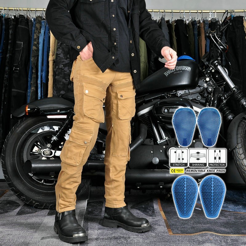 Calças de ciclismo da motocicleta Multi-saco macacão de corrida resistente ao choque calças masculinas Casual Retro mult