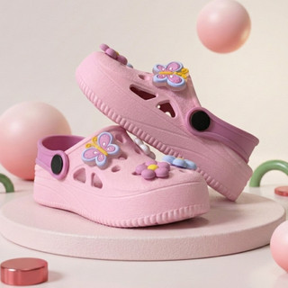 Babuche Sandália Infantil Feminino Antiderrapante Leve e Confortável Flor + 8 Bottons Moderno