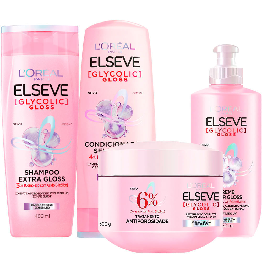 Kit Elseve Glycolic Shampoo 400ml + Condicionador 400ml + Creme De Tratamento 30
