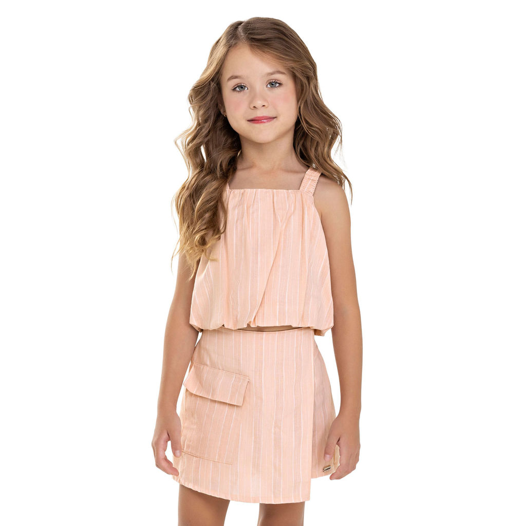Conjunto Curto Infantil Menina Listrado Colorittá Rosa