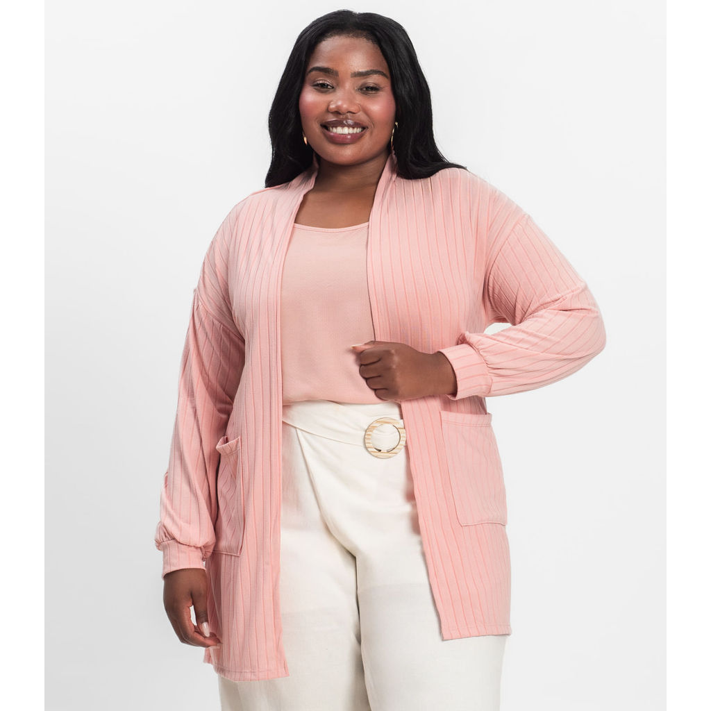 Cardigan Feminino Pluz Size Infinita Cor Rosa