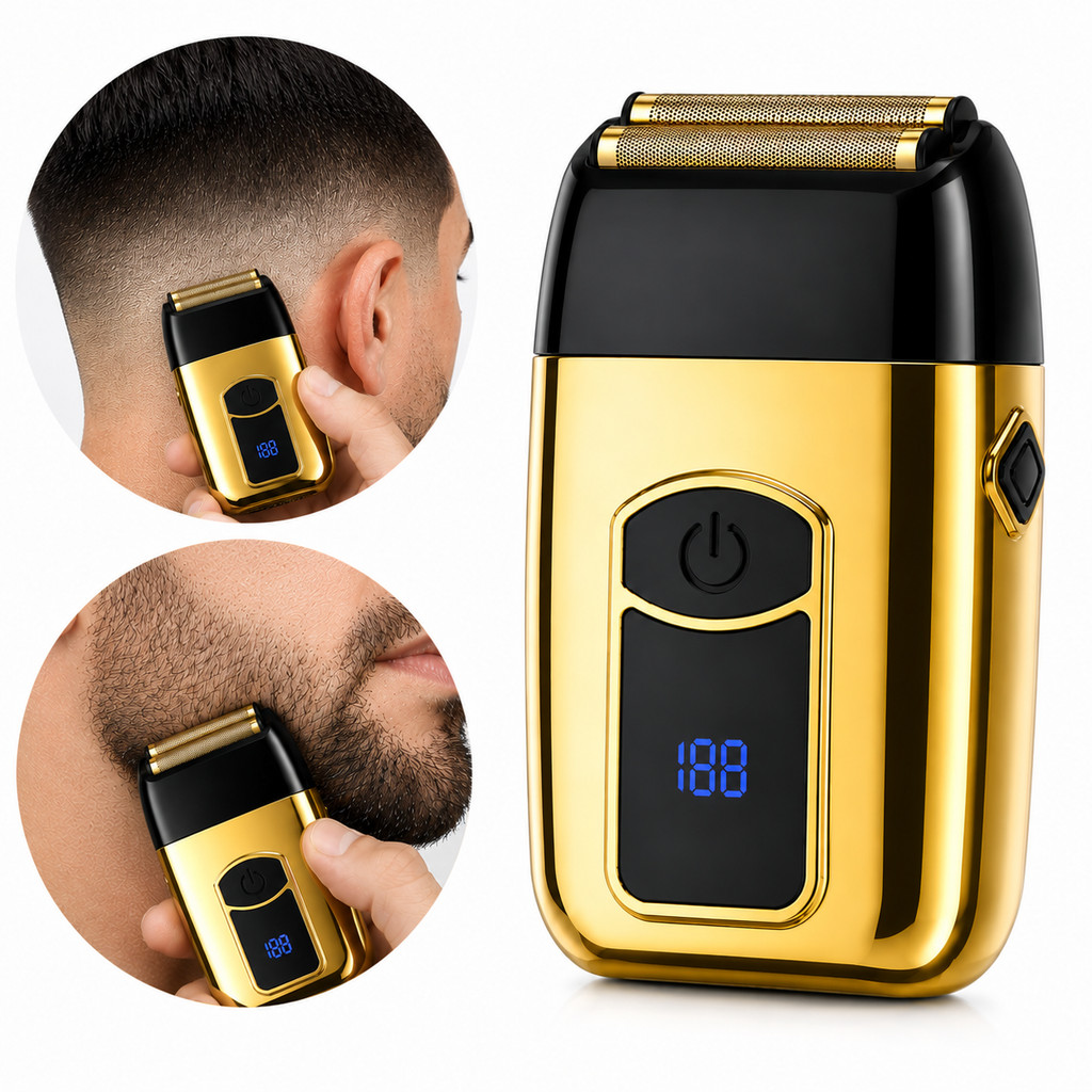 Maquina de Cortar Cabelo Maquininha Acabamento Shaver Metal Dourada Profissional Sem Fio Recarregavel