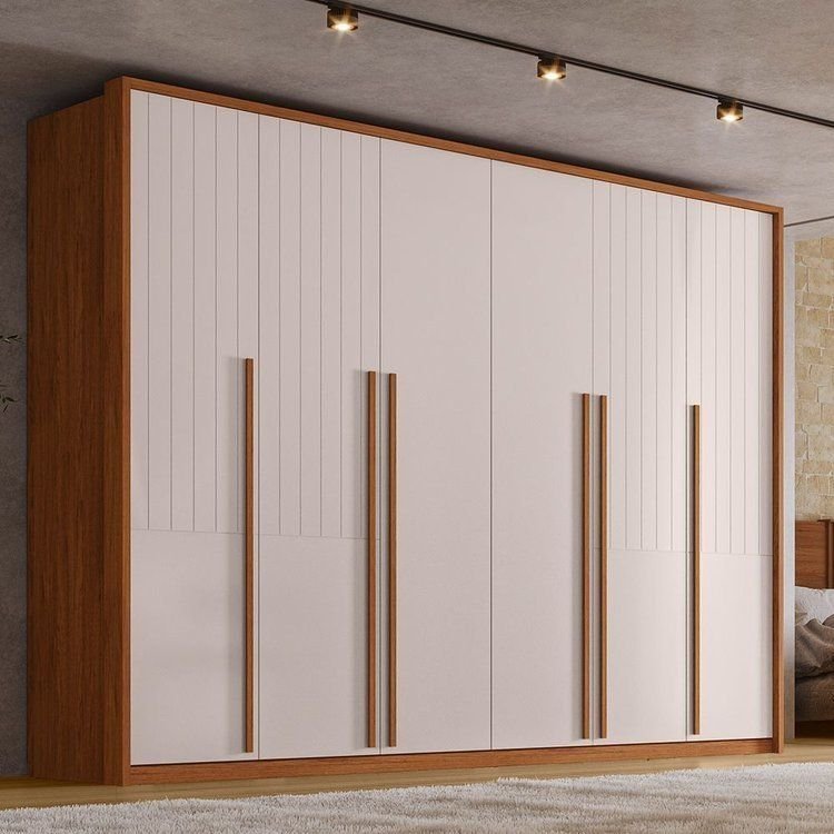 Guarda-Roupa Casal com Frisado 6 Portas 6 Gavetas Suburban 100% MDF Espresso Móveis Off White/Freijó Não