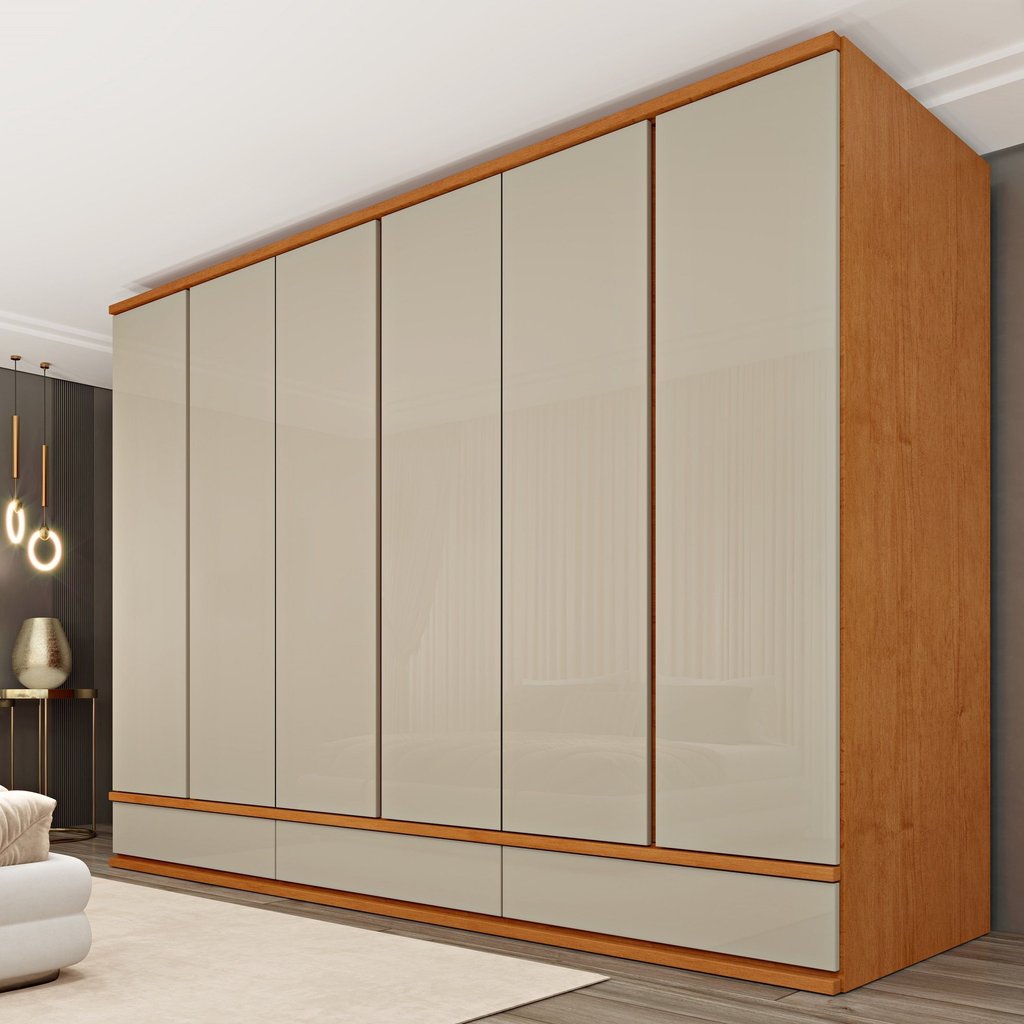 Guarda Roupa Casal 6 Portas 9 Gavetas 270cm Toquio Yescasa Bege/Cinamomo/Off White Cinamomo/Off White