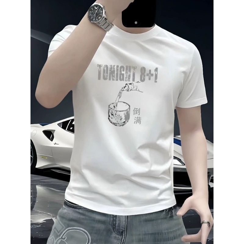 Novo estilo deste ano Street Wear Camiseta masculina de manga curta estampada exclusiva com gola redonda leve luxo confo