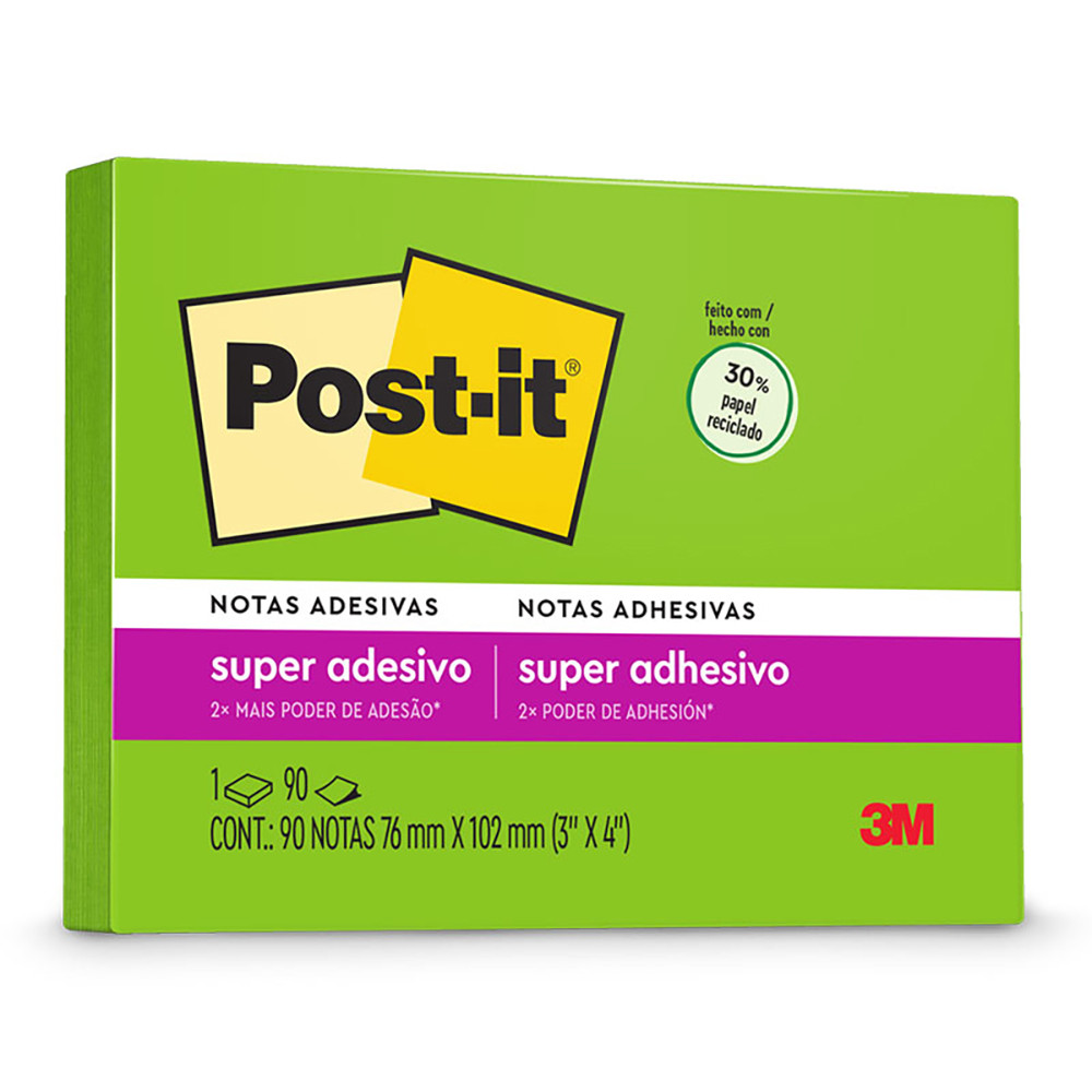 Bloco de notas super adesivas Post-it verde limeade 76x102mm 90 folhas 3M