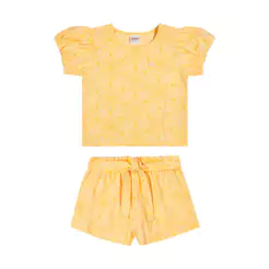 Conjunto Infantil Menina Devorê Floral Elian Amarelo