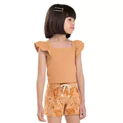 Conjunto Infantil Menina Canelado Folhas Colorittá Marrom
