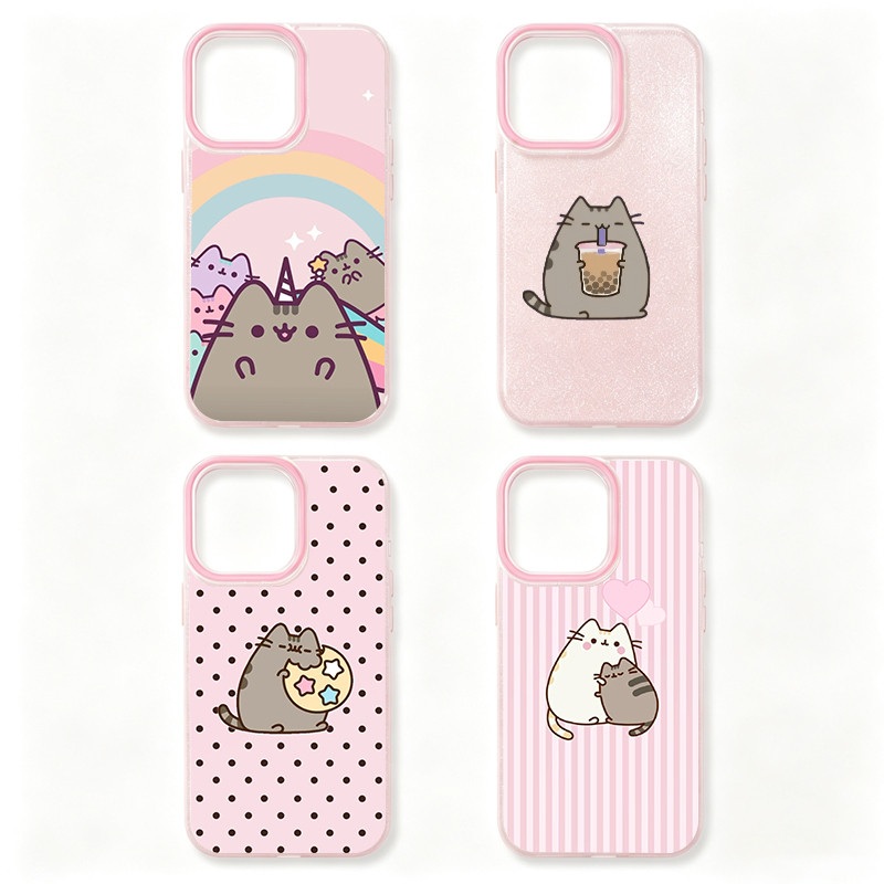 Capa de telefone macia e fofa de desenho animado Pangji Cat | Painel traseiro com Glitter rosa, anel de lente aumentado,