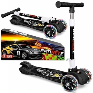 Super Patinete Infantil Scooter Carros 3 Rodinhas Meninos Luzes LED Até 45kg Preto