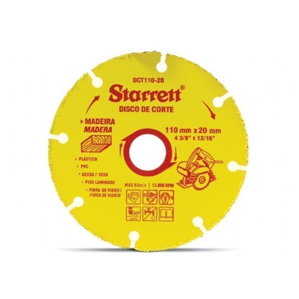 Disco de corte para madeira em tungstênio 110 x 20 mm - DCT110-20 Starret