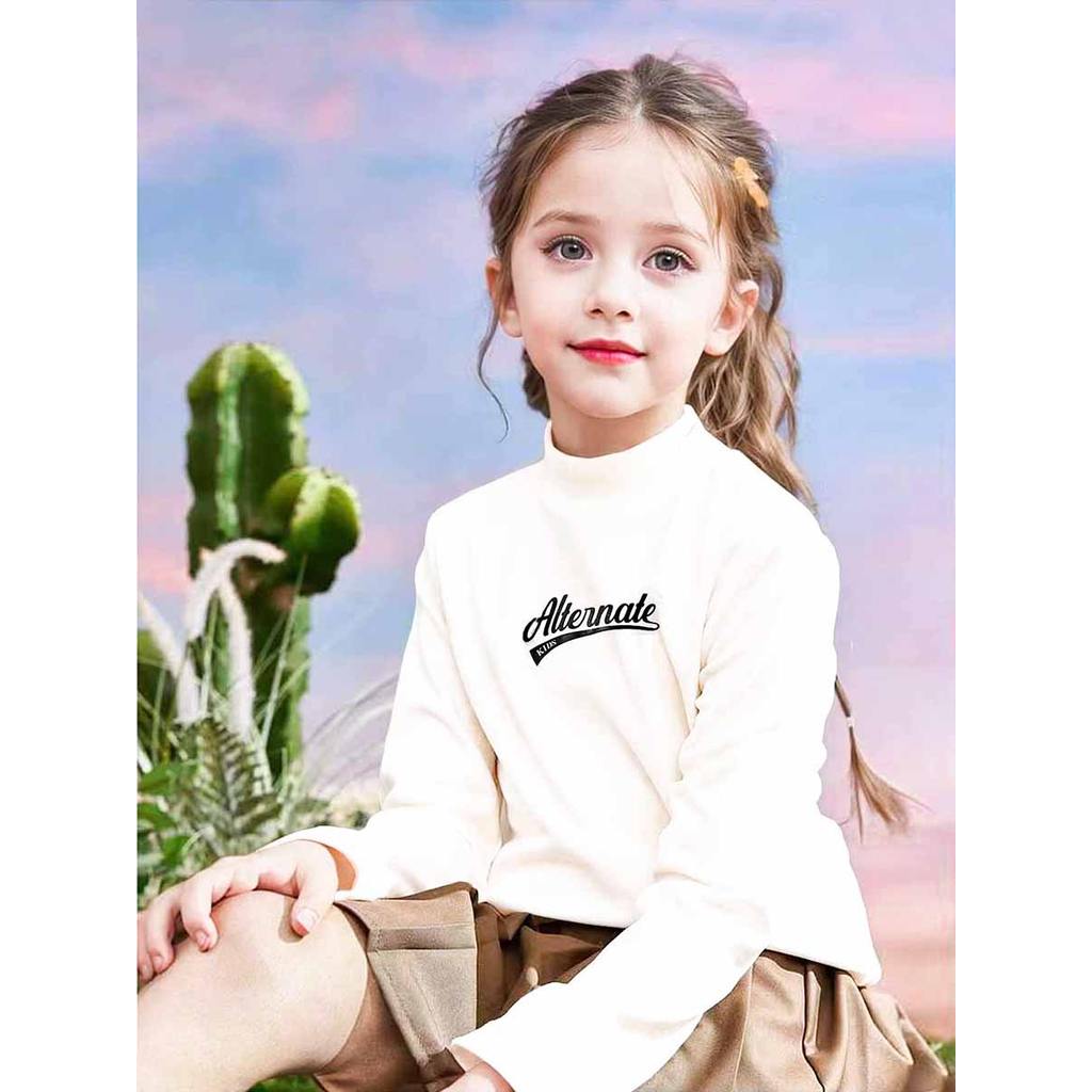 Meninas camisa de fundo 2026 primavera outono crianças camiseta meninas em torno do pescoço de manga comprida interior q