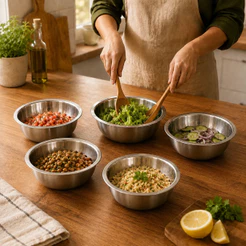 Kit 5 Bowls Aço Inox Tigelas Cozinha Confeitaria Salada Massa Cereais Empilháveis 16 a 24cm