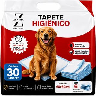 Tapete Higiênico Descartável para Cachorro 30 Unidades 60x60 cm - Fralda Pet Xixi Cão 6 Camadas