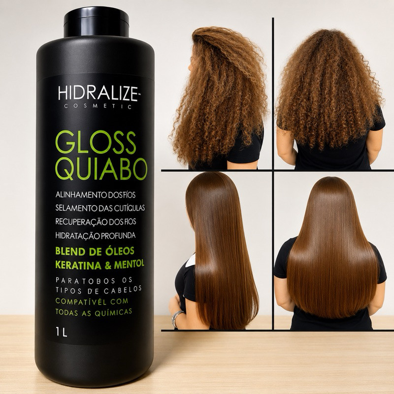 Progressiva Gloss Quiabo Hidralize 1Litro ALISA MUITO Redutor De Volume Super Resultado Progressiva