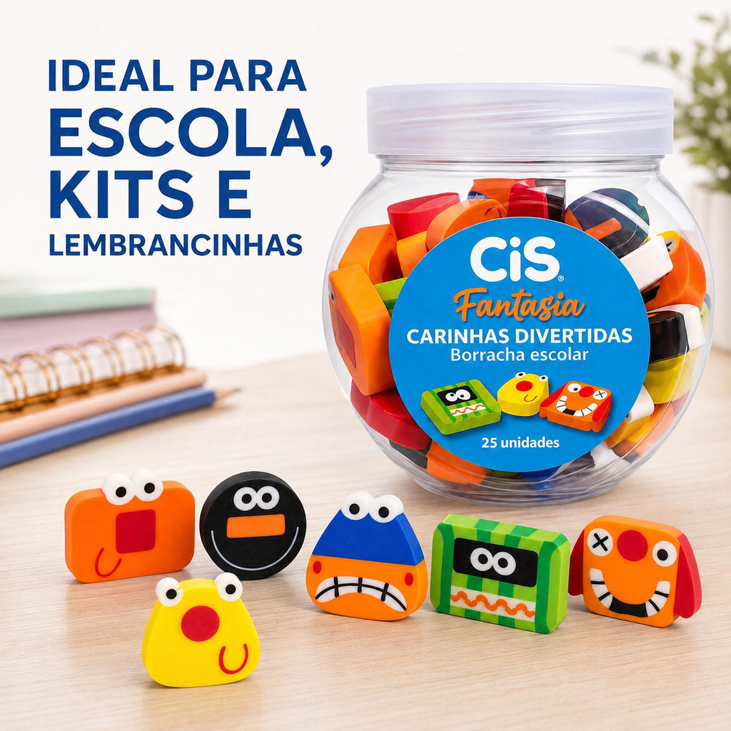Borracha Fantasia Carinhas Divertidas Kit Escolar Fofa Colorida Pote 25 Und