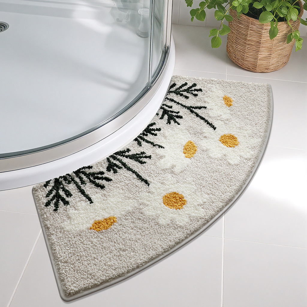 [Novo produto] chuveiro reunindo porta do banheiro tapete de pé curvo em forma de ventilador absorvente tapete de banhei