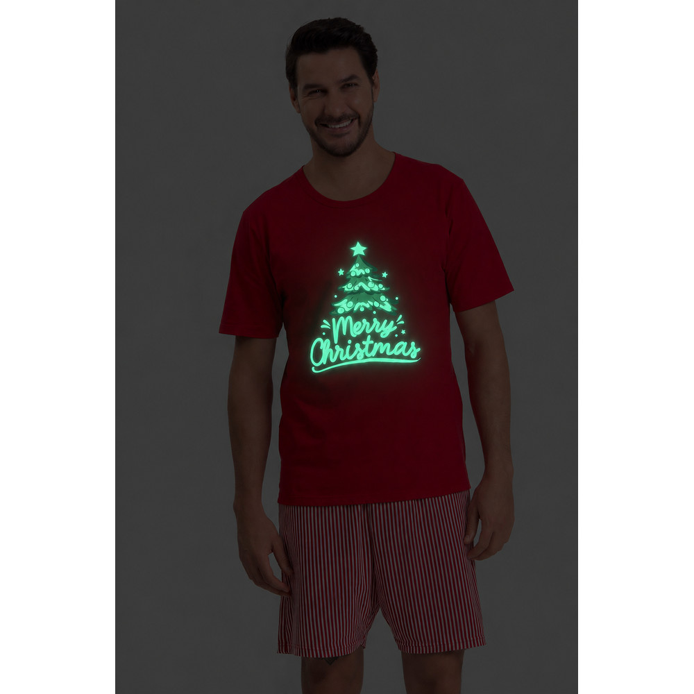 Pijama Adulto Masculino Blusa Manga Curta Bermuda Combinado Família Natal Merry Christmas — imagem 2 de 2