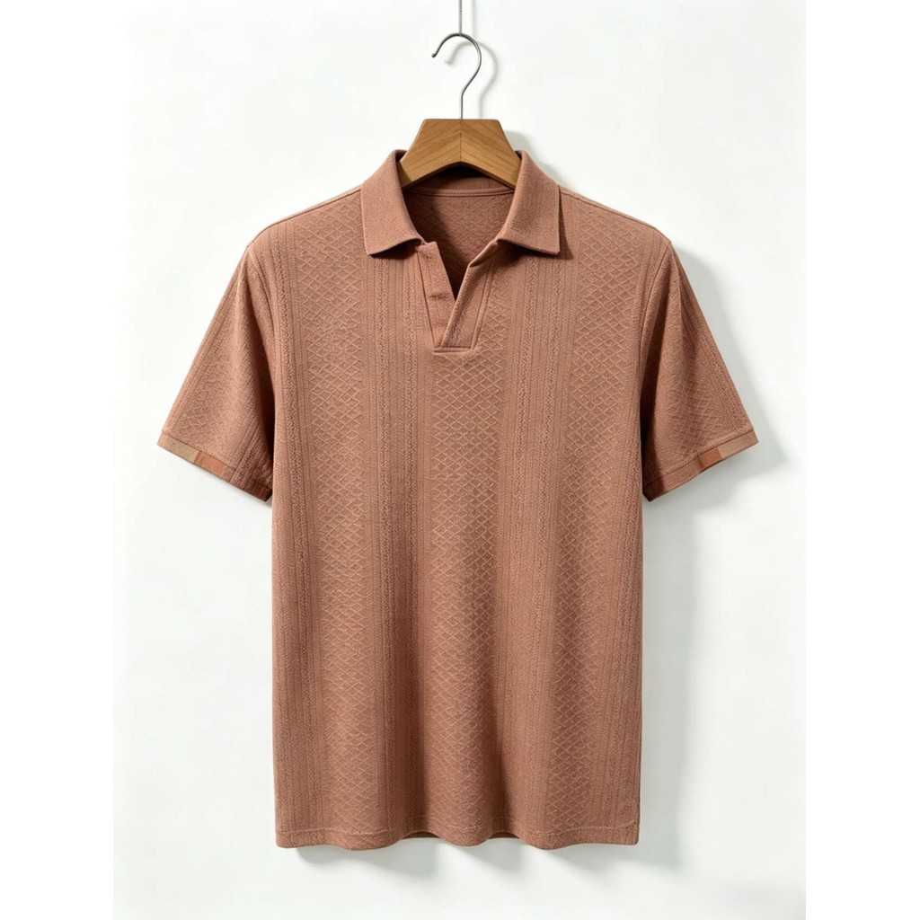 polo texturizada masculina italiana algodão efeito tricô