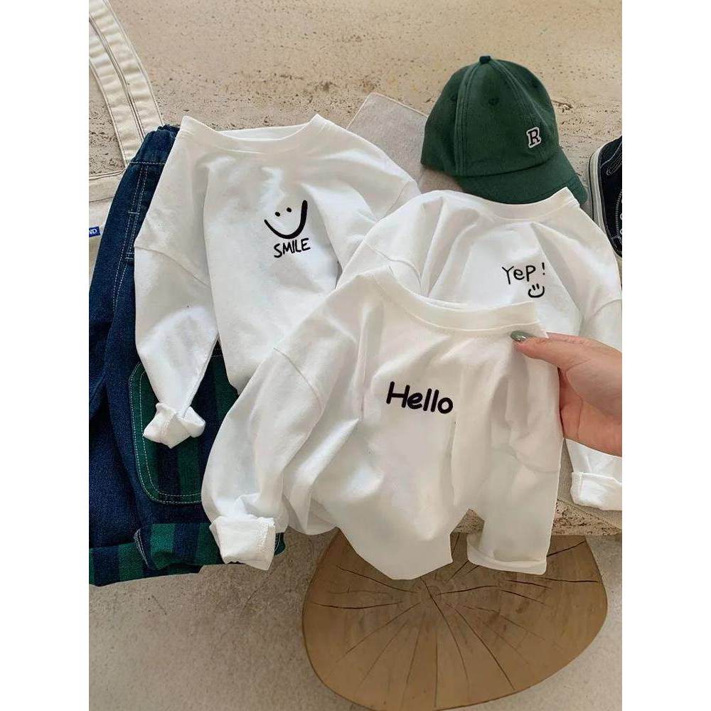100% algodão meninos meninas camisa de manga comprida outono carta impressão camiseta interna versão coreana crianças Al