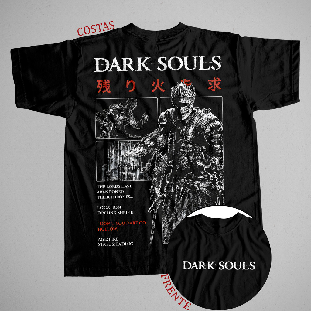 Camiseta Dark Souls Soul of Cinder RPG Cruor 100% Algodão Unissex T-shirt Inverno
