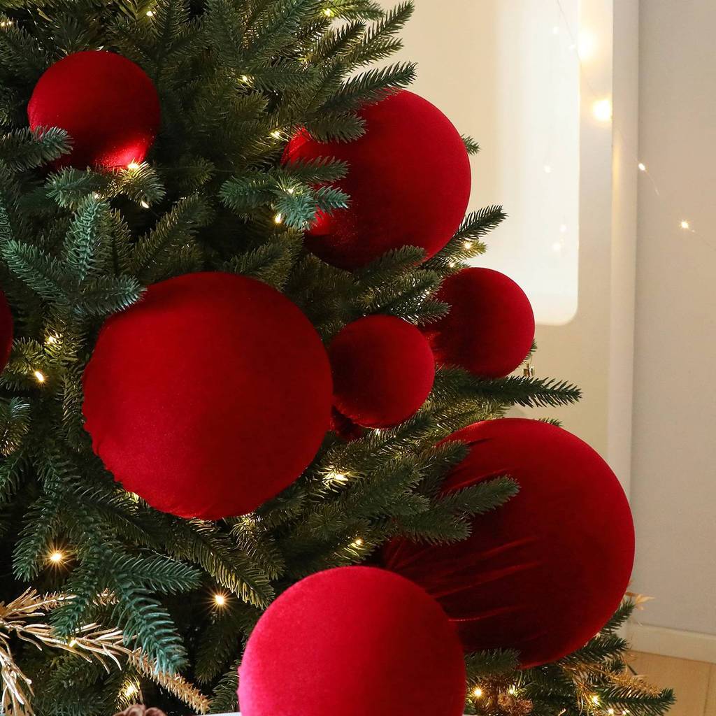 2027 enfeites de natal veludo vinho flanela vermelha enfeites de bola de natal de grandes dimensões decoração de vestir 