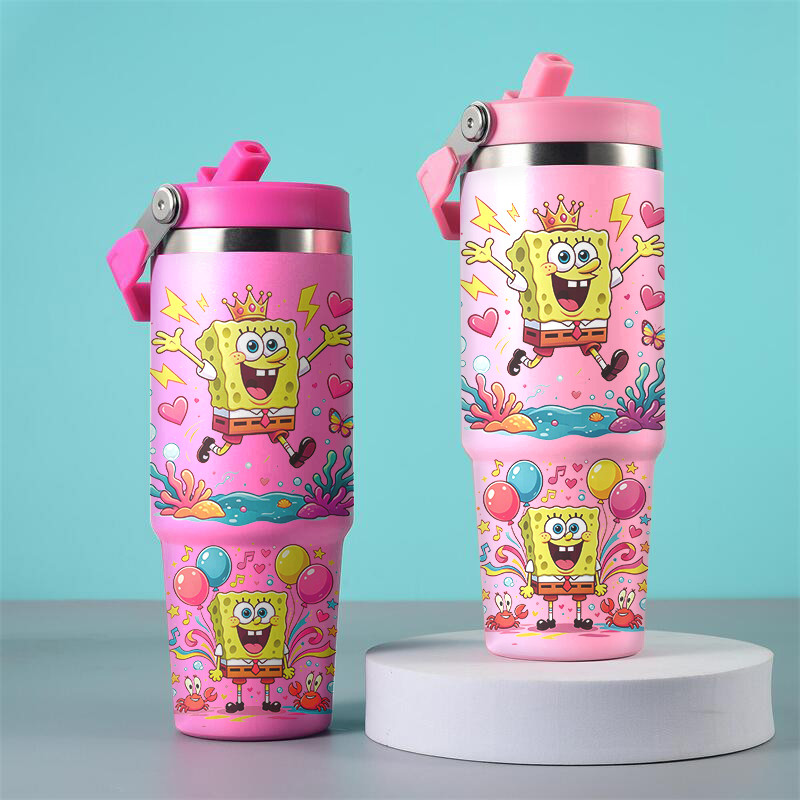 Bob Esponja Calça Quadrada Copo De Água De Grande Capacidade 900ml Garrafa Térmica De Aço Inoxidável Com Alça