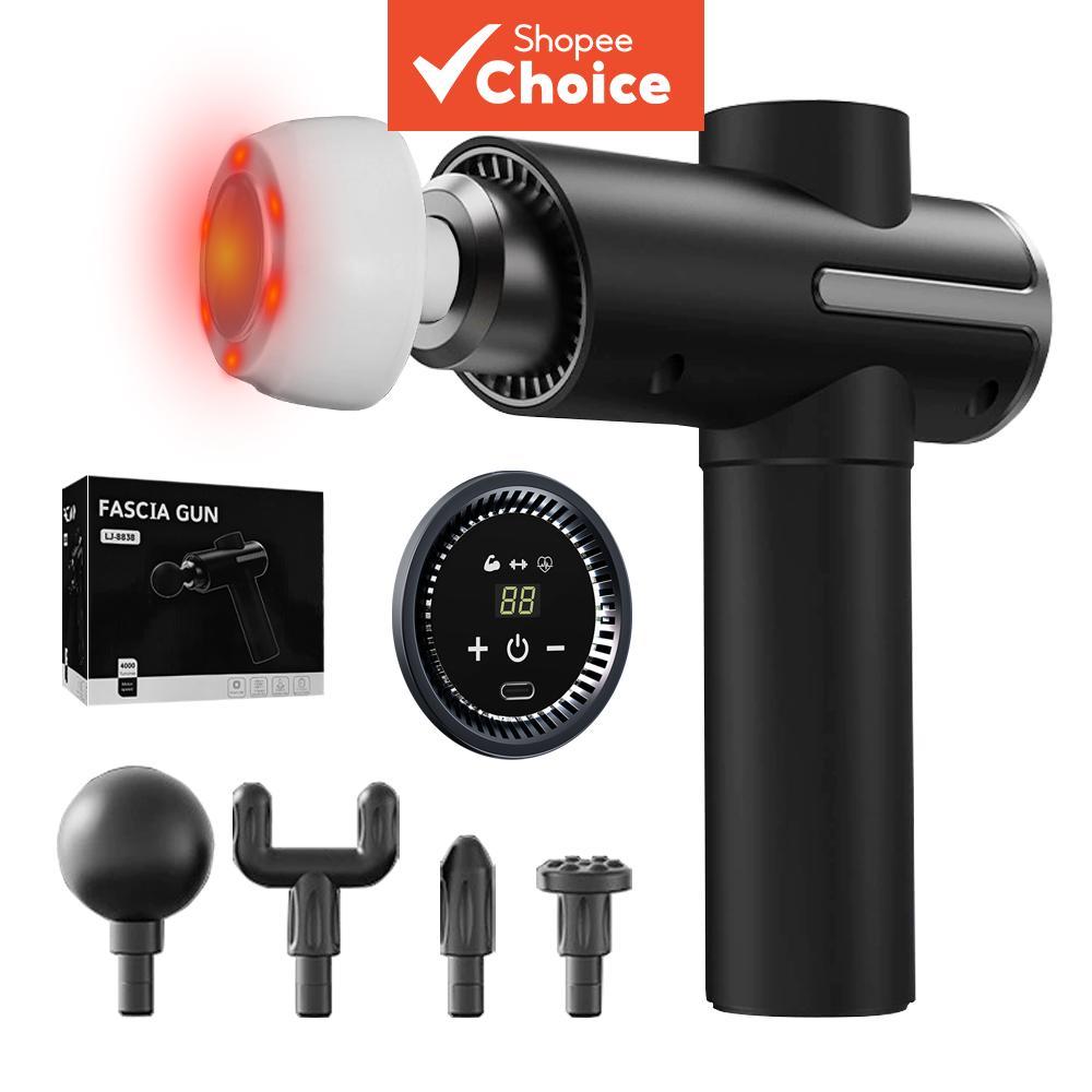 Pistola de massagem profunda com aquecimento, 3 modos, 9 velocidades, massageador portátil para percussão, pistola de