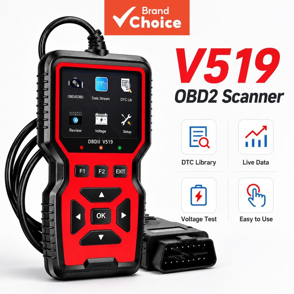 V519 Obd2 Leitor De Código Scanner Eobd De Falha Do Motor Borracha Ferramenta De Diagnóstico De Dados Ao Vivo Para Repar