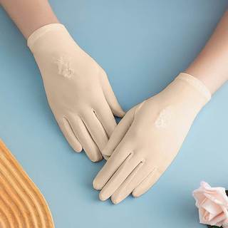 Luvas de proteção solar verão leve gelo seda bordado Anti-ultravioleta alta elástica ao ar livre Split dedo equitação pr