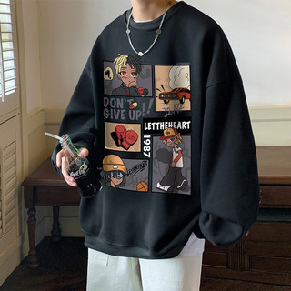 Estilo japonês início do outono pulôver em torno do pescoço moletom masculino primavera outono impressão dos desenhos an