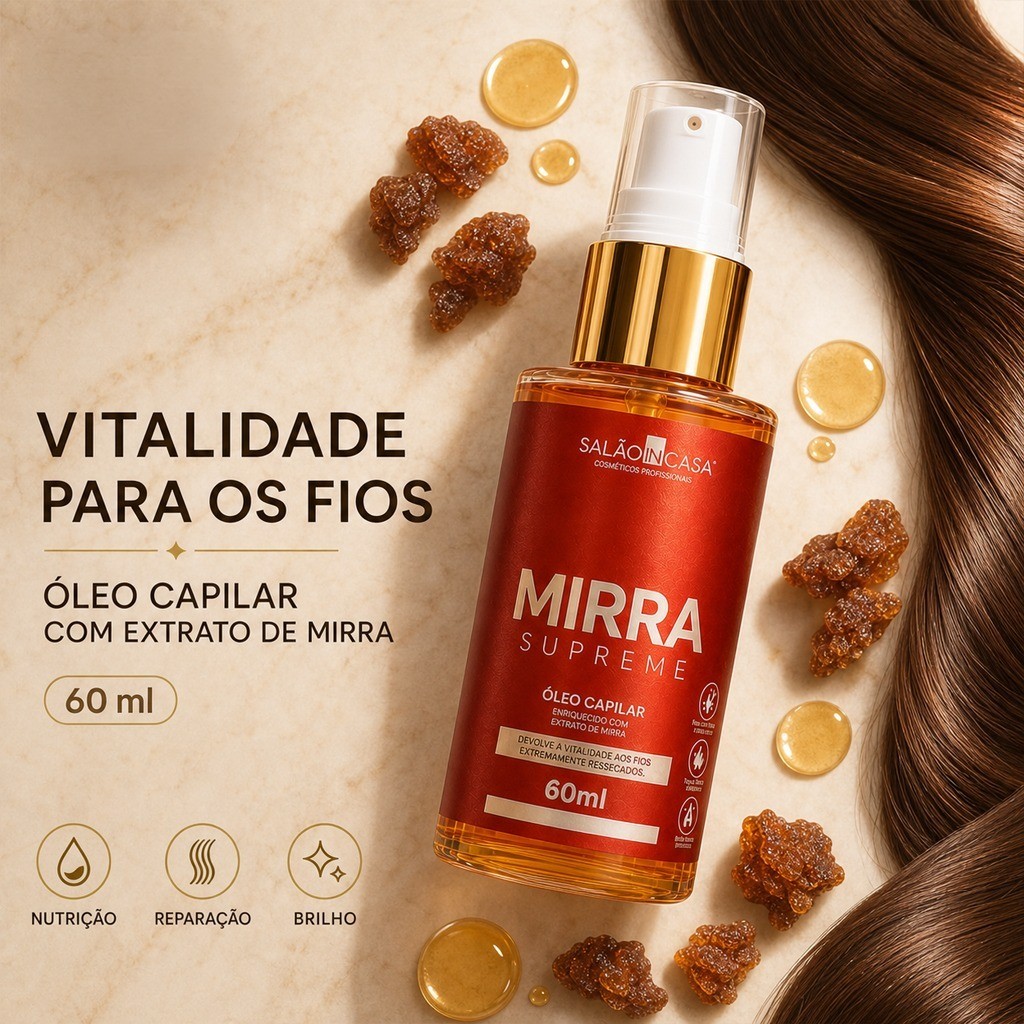 Óleo de Mirra Capilar 60ml Mirra Supreme Salão In Casa Nutrição Brilho e Finalização dos Fios