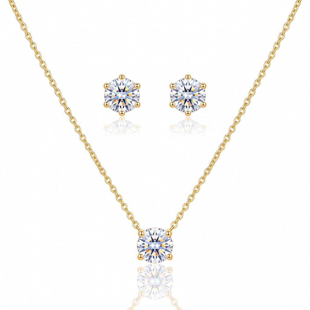 Semijoia Conjunto Ponto Luz Colar Brincos Banho de Ouro 18K Presente Feminino