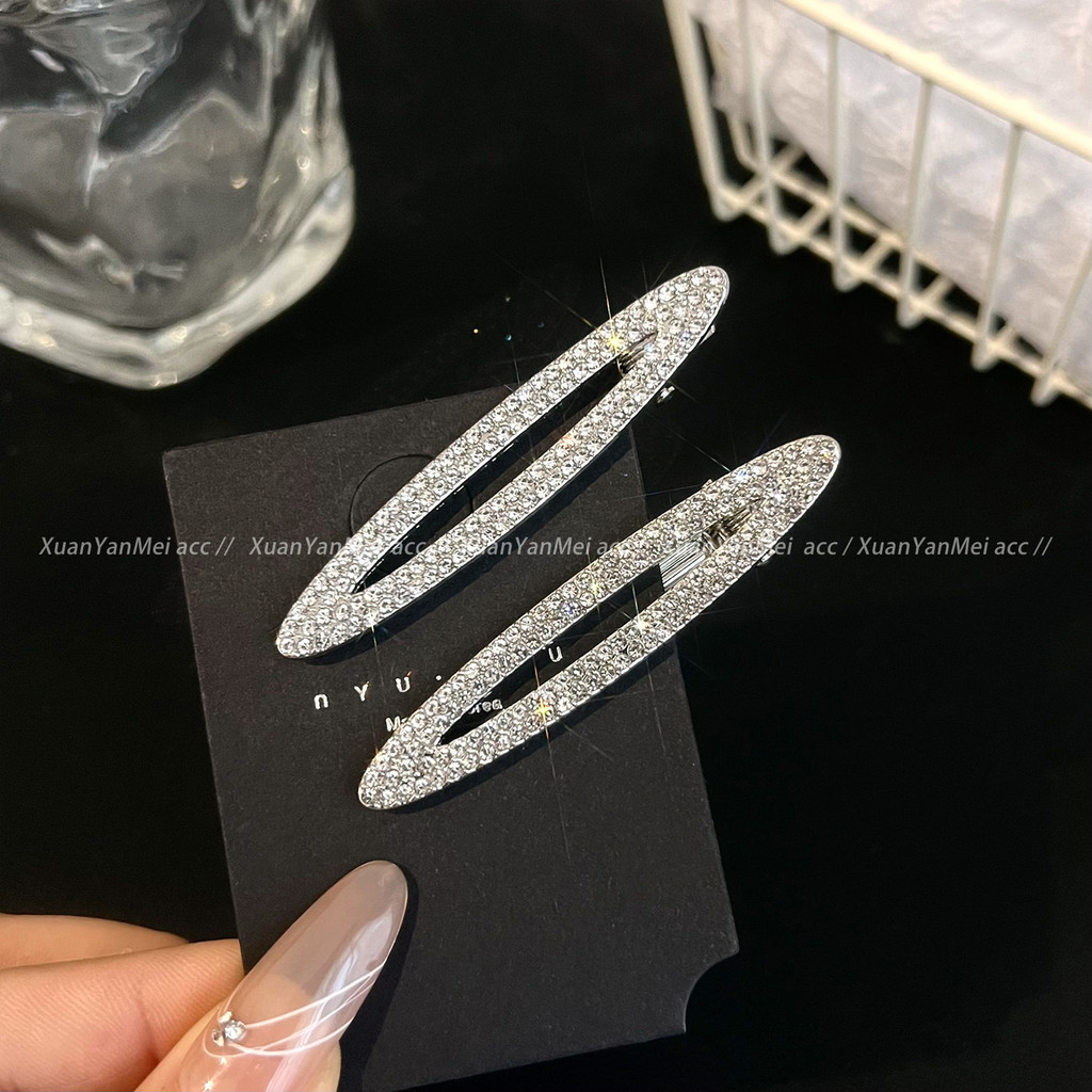Estilo coreano ~ grampo de cabelo geométrico feminino nicho Design franja clipe lateral strass Hairpin Duckbill clipe de